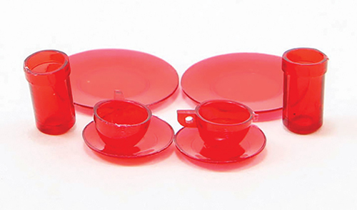 Dollhouse Miniature Dishes, Red, 8 Pc